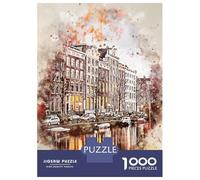 Rompecabezas para Adultos De 1000 Piezas Amsterdam in Watercolor Rompecabezas Juego De Ingenio Mejora La Memoria Regalos para Amigos Y Familiares 52x38cm/1000pcs