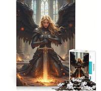 Rompecabezas para Adultos de 1000 Piezas Ángel Guerrero Alado con Espada en ruinas Juegos Familiares interacción Entre Padres e Hijos Regalos para Amigos y Familiares 38x26cm