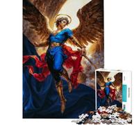 Rompecabezas para Adultos de 1000 Piezas Ángel Miguel con Espada y alas Doradas Juego Educativo desafío Juguete Juego Relajante Mejora la Memoria Regalo de cumpleaños (tamaño 50x75cm)