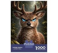 Rompecabezas para Adultos De 1000 Piezas Angry Deer with Glowing Blue Eyes Rompecabezas para Adultos Juguete Decoración De Pared Carrera De Velocidad Manual 52x38cm/1000pcs