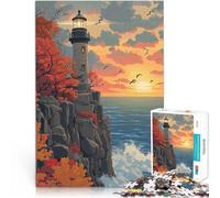 Rompecabezas para Adultos de 1000 Piezas Anime del Atardecer en el Faro Juego Familiar para y con póster a Juego y Hoja de Trivia 52x38cm