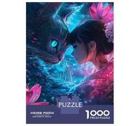 Rompecabezas para Adultos De 1000 Piezas Anime Girl and Cat Lotus Cherry Blossoms Rompecabezas para Adultos Juego De Ingenio para La Diversión Familiar Actividades Divertidas En Casa, 38x26cm/1000pcs