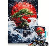 Rompecabezas para Adultos de 1000 Piezas Árbol bonsái bajo la Luna roja,diseño de Corte Fino,desafío Inteligente y Divertido,Juego para Momentos de Tranquilidad,Regalo de cumpleaños para Aficionados