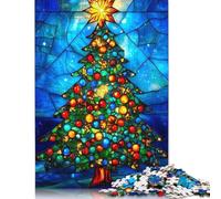 Rompecabezas para Adultos de 1000 Piezas: Árbol de Navidad con vidrieras. Rompecabezas de Papel para Adultos y Adolescentes. Un Verdadero desafío. Medidas: 38 x 26 cm / 1000 Piezas.