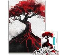 Rompecabezas para Adultos de 1000 Piezas, árbol del Mundo Yggdrasil Rojo, Juego Educativo Familiar de análisis y lógica, Juguetes antiestrés, 38x26cm (1000 Piezas)