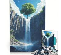Rompecabezas para Adultos de 1000 Piezas Árbol sobre Cascada Juego Relajante dificultad Alta con póster y Hoja de Preguntas a Juego 50x75cm