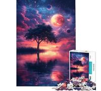 Rompecabezas para Adultos de 1000 Piezas Árbol Solitario bajo el Cielo cósmico Diversión en casa decoración del hogar Juego Imposible Apto para Mayores de 14 años (38x26cm)
