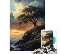 Rompecabezas para Adultos de 1000 Piezas Árbol Solitario en un acantilado Difícil y desafiante Juego Educativo y Relajante para Mayores de 14 años (38x52cm)