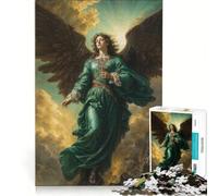 Rompecabezas para Adultos de 1000 Piezas: Arcángel Rafael con túnica Verde Esmeralda, Juguetes antiestrés, Ideal para la interacción Entre Padres e Hijos, cumpleaños 38x26cm