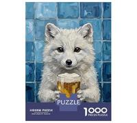 Rompecabezas para Adultos De 1000 Piezas Arctic Fox with Beer Painting Rompecabezas para Adultos Juegos Familiares Montaje De Patrones Cumpleaños Y Navidad 38x26cm/1000pcs