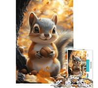 Rompecabezas para Adultos de 1000 Piezas Ardilla Adorable con Bellota en otoño Un Reto para completar Juego práctico y difícil Apto para Mayores de 14 años 38x52cm
