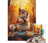 Rompecabezas para Adultos de 1000 Piezas Ardilla otoñal con nueces Rompecabezas para Adultos Juguete para decoración de Pared Corte de precisión cumpleaños (tamaño 50x75cm)