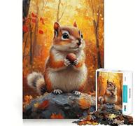 Rompecabezas para Adultos de 1000 Piezas Ardilla otoñal con Nuez,Ajuste, Arte,Juego Inteligente,Regalo,Juego Lento,Regalo de Arte navideño (38x26cm)