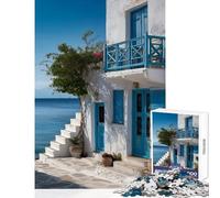 Rompecabezas para Adultos de 1000 Piezas Arquitectura de Islas griegas Juguete Blanco y Azul decoración de Pared Gran Regalo y Juego Educativo difícil y desafiante tamaño 38x52cm