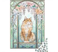 Rompecabezas para Adultos De 1000 Piezas Art Nouveau Cat Stained Glass Rompecabezas para Adultos Juegos Relajantes Pero Divertidos Y Humorísticos para Cumpleaños, Navidad 38x26cm/1000pcs
