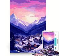 Rompecabezas para Adultos de 1000 Piezas,Arte de Pueblo nevado Europeo,Juego de Habilidad Mental,diversión sin Preocupaciones,Arte de Pared navideño (38x26cm)