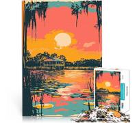 Rompecabezas para Adultos de 1000 Piezas Arte Minimalista al Atardecer en el pantano de Luisiana Juego de Preguntas Mejorar la Memoria 52x38cm