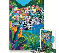Rompecabezas para Adultos de 1000 Piezas,Arte Minimalista Italiano,Costa de Cinque Terre,decoración de Bordes limpios,Juguete para retos mentales,Juego Relajante, (38x26cm)