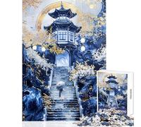 Rompecabezas para Adultos de 1000 Piezas Ascenso al Templo Iluminado por la Luna Juegos Divertidos Juguetes de Decoración para el Hogar Colección de Artistas Bellas Artes (38x52cm)