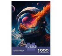 Rompecabezas para Adultos De 1000 Piezas Astronaut Helmet Reflecting Landscape and Space Rompecabezas para Adultos Juego Práctico Decoración De Pared Cumpleaños Y Navidad 70x50cm/100