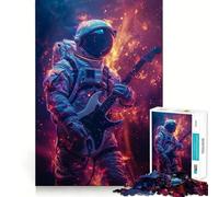 Rompecabezas para Adultos de 1000 Piezas Astronauta con Guitarra,Arte de Corte preciso,Juego para ejercitar la Mente,Tiempo de Juego Relajante, (38x52cm)
