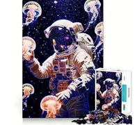 Rompecabezas para Adultos de 1000 Piezas Astronauta con Medusas Brillantes,Encaje, Arte,Juego Inteligente,Regalo,Juego Lento,Regalo de Arte navideño (50x75cm)
