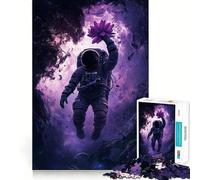 Rompecabezas para Adultos de 1000 Piezas Astronauta con una Flor Arte de Corte preciso Juego para ejercitar la Mente y Relajarse (50x75cm)