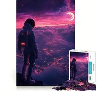 Rompecabezas para Adultos de 1000 Piezas Astronauta contemplando un Paisaje Urbano futurista Diseño Limpio y Elegante Ideal para ejercitar la Mente Momentos de Ocio y como Regalo