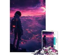 Rompecabezas para Adultos de 1000 Piezas Astronauta contemplando un Paisaje Urbano futurista Juguete adictivo para Cultivar la Paciencia Juego Imposible de análisis y lógica Regalo de cumpleaños
