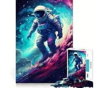 Rompecabezas para Adultos de 1000 Piezas Astronauta en el Espacio,Surfista,Ajuste, Arte,lógica,Habilidad,Juego Lento, Tranquilo (38x26cm)