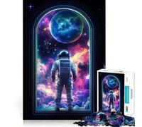 Rompecabezas para Adultos de 1000 Piezas Astronauta en el Espacio,Ventana,Corte, Juguete Divertido para ejercitar la Mente,Juego Tranquilo,Regalo Divertido de cumpleaños (38x26cm)