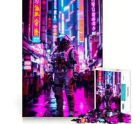 Rompecabezas para Adultos de 1000 Piezas Astronauta en la Ciudad,Arte de Corte Suave,Juguete para Entrenar la Mente,diversión para el Tiempo Libre,Regalo de cumpleaños (38x52cm)