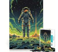 Rompecabezas para Adultos de 1000 Piezas Astronauta en la Luna con Cohete de Lanzamiento Bordes impecables Juguete Divertido para ejercitar la Mente Escena navideña acogedora y Divertida (38x52cm)
