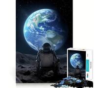 Rompecabezas para Adultos de 1000 Piezas Astronauta en la Luna contemplando la Tierra Encaje Arte,lógica,Habilidad Juego Lento Relajante (38x52cm)
