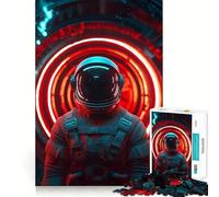Rompecabezas para Adultos de 1000 Piezas Astronauta en Portal de neón Rojo,Juego de lógica de Ajuste preciso,Juguete Divertido y fácil de Jugar, (50x75cm)