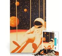 Rompecabezas para Adultos de 1000 Piezas Astronauta en un Columpio Arte de Corte preciso Actividad Mental Divertido Juego para Relajarse Arte navideño para el hogar (38x26cm)