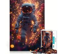 Rompecabezas para Adultos de 1000 Piezas Astronauta en un jardín Espacial Floral Encaja a la perfección Arte Juego Inteligente Regalo Juego Lento Arte (50x75cm)