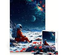 Rompecabezas para Adultos de 1000 Piezas: Astronauta en un Planeta alienígena con Flores Un desafío Mental para Disfrutar en Silencio Corte preciso (38x52cm)