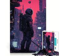 Rompecabezas para Adultos de 1000 Piezas Astronauta en una Ciudad futurista,Corte, Juguete Divertido para ejercitar la Mente,Juego Tranquilo,Regalo Divertido de cumpleaños (38x26cm)