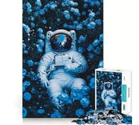 Rompecabezas para Adultos de 1000 Piezas Astronauta Entre Rosas Azules Juego de ingenio y diversión para Relajarse y Disfrutar en cumpleaños (50x75cm)
