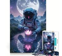 Rompecabezas para Adultos de 1000 Piezas Astronauta,Flor de Loto Junto a un Estanque,Arte de Corte Suave,Juguete para Entrenar la Mente,diversión para el Tiempo Libre,Juego de cumpleaños,Regalo