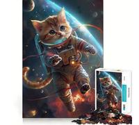 Rompecabezas para Adultos de 1000 Piezas Astronauta,Gato Espacial,Bordes impecables,Juguete Divertido para ejercitar la Mente,Escena navideña acogedora y Divertida (38x26cm)