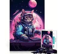 Rompecabezas para Adultos de 1000 Piezas Astronauta,Gato,música,Espacio,diseño Limpio,decoración,Juego Estimulante,Tiempo de Juego Acogedor,Regalo de cumpleaños (38x26cm)