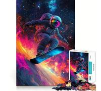 Rompecabezas para Adultos de 1000 Piezas Astronauta Haciendo Snowboard en el Espacio,decoración de Ajuste Limpio,desafío Mental,Juguete para Momentos de Ocio,Regalo de cumpleaños (38x52cm)