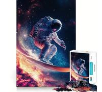 Rompecabezas para Adultos de 1000 Piezas Astronauta Haciendo Snowboard en el Espacio,diseño de Corte Suave,Juguete para Entrenar la Mente,Ideal para el Tiempo Libre,Regalo de cumpleaños (38x26cm)