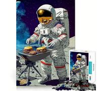 Rompecabezas para Adultos de 1000 Piezas Astronauta Haciendo una Barbacoa en la Luna Encaja a la perfección Arte Juego Inteligente Regalo Juego Lento Arte (38x52cm)