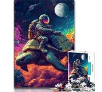 Rompecabezas para Adultos de 1000 Piezas: Astronauta Montando una Tortuga Un Regalo desafiante y difícil para Toda la Familia (tamaño 38x26cm)