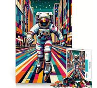 Rompecabezas para Adultos de 1000 Piezas Astronauta patinando sobre Ruedas Arte de Corte preciso Actividad Mental Juego Divertido para Relajarse Arte navideño para el hogar (38x26cm)