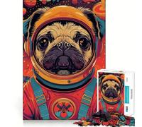 Rompecabezas para Adultos de 1000 Piezas Astronauta,Pug,Animal,Clean Fit,Decoración,Desafío Mental,Juguete,Tiempo de Juego Acogedor,Regalo de Cumpleaños Artístico (38x52cm)