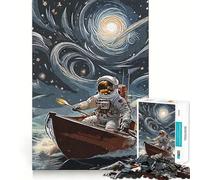 Rompecabezas para Adultos de 1000 Piezas Astronauta remando en un Bote,Bordes impecables,Juguete Divertido para ejercitar la Mente,Escena navideña acogedora y entretenida (50x75cm)